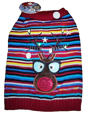 Buy Dog's Life Festive Flashing Geeky Reindeer Christmas Jumper 6 Sizes Xmas Costume • 11.47£