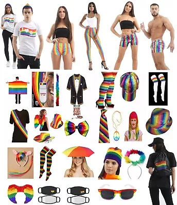 Buy Gay Pride T-Shirt Printed Rainbow Socks Tie Fancy Dress Costume Accessories   • 5.25£