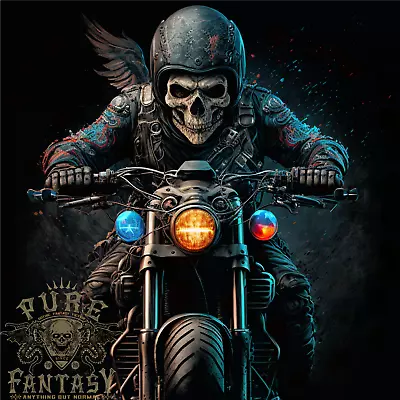 Buy Skull Biker Motorcycle Motorbike Grim Reaper 32 Mens T-Shirt 100% Cotton • 10.75£
