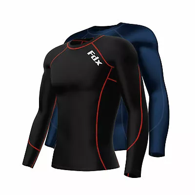Buy 2 Pack Men Compression Armour Base Layer Top Long Sleeve Thermal Gym Sport Shirt • 20.99£