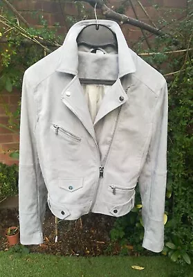 Buy Divided New Grey Faux Suede Biker Jacket Size 34 Silver Detail White Satin Lined • 7.30£