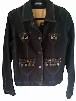 Buy AquaJeans Unusual Black Coin & Crystal Festival Denim Jacket In Size  14/16  • 18£