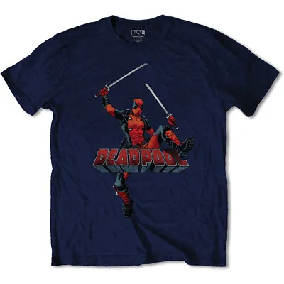 Buy Marvel Comics Navy T-Shirt Deadpool Jump Logo • 7.95£