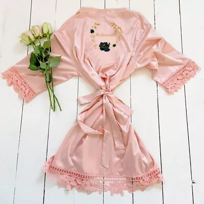 Buy Bridal Pajamas Personalized Kimono Lace Bridesmaid Rose Robe Wedding Satin • 12.99£