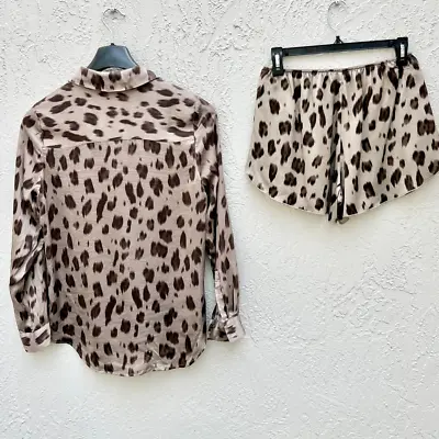 Buy Anine Bing Vivienne Leopard Print 100% Silk Shirt&Shorts Set Beige Women's Small • 153.46£