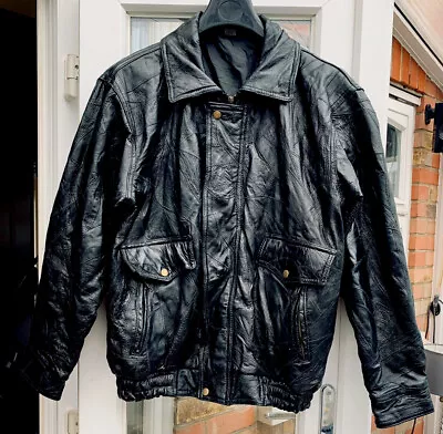Buy Unique Unisex Black Biker Real Leather Jacket Coat L C47in L32in VGC • 34.50£