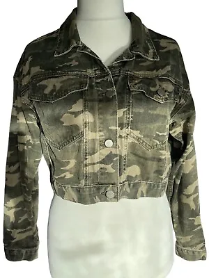 Buy Denim Co Khaki Camouflage Cropped Jacket With Pockets Uk14 VGC B10 • 12.99£