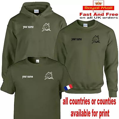 Buy Fishing T Shirt Jumper Or Hoodie With Personalised Name Flag • 46£