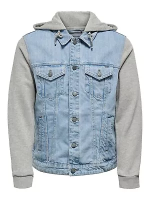 Buy Only & Sons Mens Denim Jacket Hoodies Long Sleeves Buttoned Casual Jeans Coat  • 34.99£