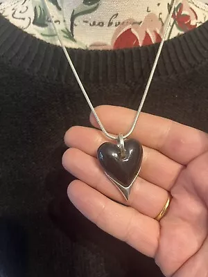 Buy Silver Black Heart Pendant Costume Jewellery Necklace • 7£