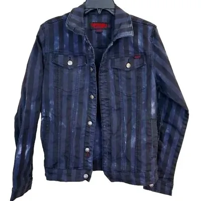 Buy HTF Tripp NYC Jean Jacket Size S Bleached Striped Blue Denim Stretch Punk Emo • 61.49£