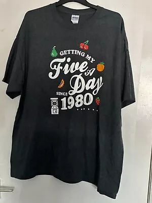 Buy Retro Arcade Inspired  5 A Day Since 1980  T-Shirt Brand New Grey Size XXL 2XL • 4.79£
