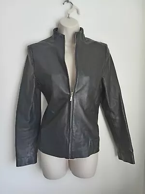 Buy New Look Vintage 90s Black Genuine Leather Jacket 10 Zip Up Coat Matrix Trinity • 20£