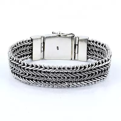 Buy 18MM Gorgeous Men's Oxidized Pure 925 Silver Chain Bracelet Wedding Jewelry Gift • 229.39£