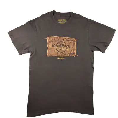 Buy Hard Rock Cafe Lisbon T Shirt S Brown Graphic Unisex Tee Leather Patch Print • 11.99£