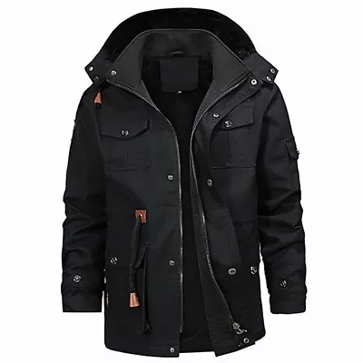 Buy Mens Fleece Fur Lined Parker Coat Jacket Hooded Zipper Winter Warm Outwear Coat • 27.59£
