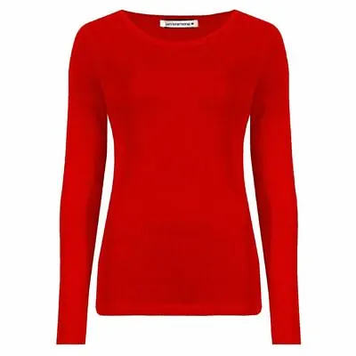 Buy Womens Ladies Long Sleeve Stretch Plain Round Scoop Neck T Shirt Top Assorted • 5.97£