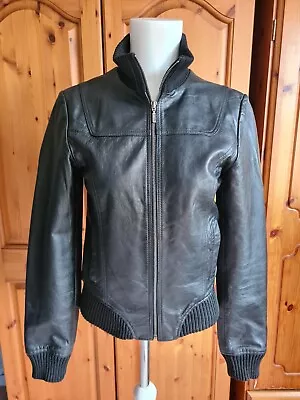 Buy Aviatrix Ladies Size S Black Genuine Leather Bomber Jacket • 25£