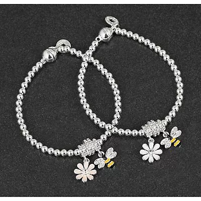 Buy Handpainted Bee Flower Silver Plated Bracelet Jewellery Cute Girls Ladies Gift • 18.29£
