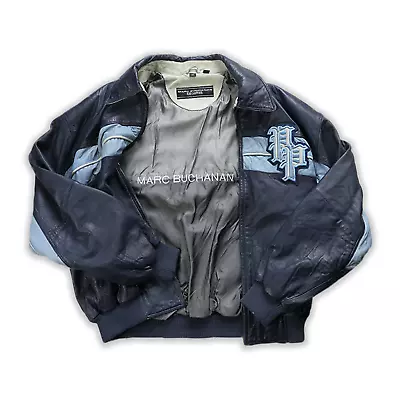 Buy Vintage 90s Pelle Pelle Leather Jacket Navy Light Blue Mens Large XL - Large • 420£