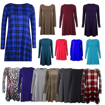 Buy Ladies Women(Long)Sleeve Swing Dress Skater Party Top Dress Tunic Print T-shirt • 7.99£