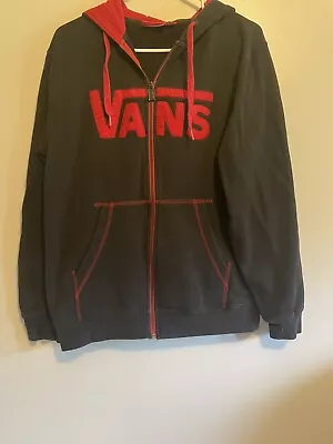 Buy Mens Vans Black Full Zip Hoodie Sweatshirt Red Logo Spellout  Size Small • 8.78£