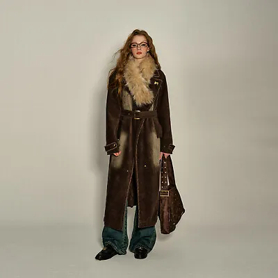 Buy Winter Vintage Womens Real Fur Collar Cotton Mid Length Warm Windbreaker Jackets • 227.19£