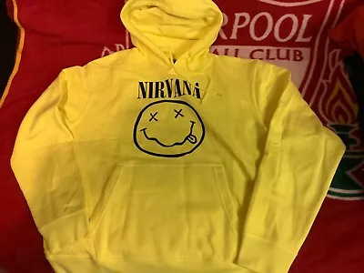 Buy ** Nirvana Happy Face Neon Yellow Official  PULLOVER HOODY HOODIE ** • 35£