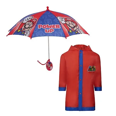 Buy Nintendo Super Mario Kid Umbrella With Matching Raincoat Poncho For Boys Age 4-7 • 16.08£