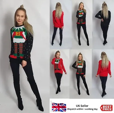 Buy New Womens Unisex Christmas Jumper ELF JOKER Knitted Novelty Elf Body Sweater  • 12.95£