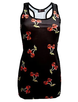 Buy Women's Unique Cherry Skulls Bow Print Long Vest Tank Top Dress Goth Punk Emo • 21.99£