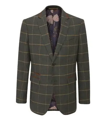 Buy Skopes Men's Plus Size Wool Blend Tweed Window Check Jacket In Olive Size 52-62 • 124.95£