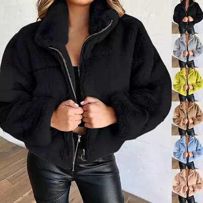 Buy Womens Teddy Bear Cropped Coat Ladies Winter Fleece Zip Up Jacket Cardigan Tops • 12.19£