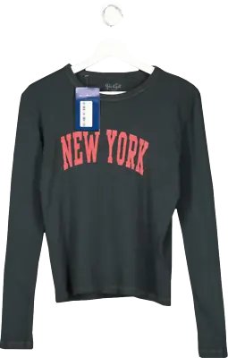 Buy Brandy Melville Black New York Slogan Ribbed Long Sleeve T Shirt BNWT UK 8-10 On • 9.90£