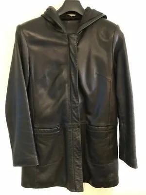 Buy 'The Limited' Usa Ladies Black Soft Leather Jacket Size 10/12 Medium With Hood • 40£