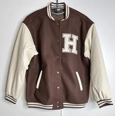Buy H&M Brown Oversized Varsity Bomber Baseball Jacket “HAWKS” Size Euro XS (13к) • 17.50£