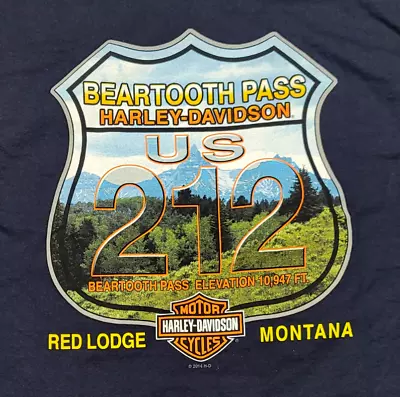 Buy Harley Davidson Men L T-Shirt Red Lodge Montana Beartooth Pass US 212 Black 2014 • 22.49£