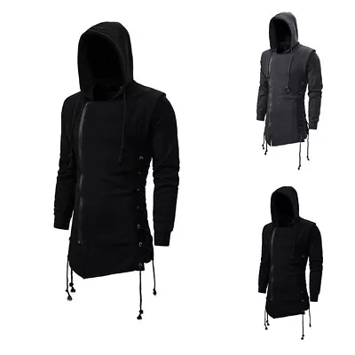 Buy Stylish Mens Lace Up Hoodies Zip Up Jacket Gothic Athletic Sweatshirt Black M • 20.53£