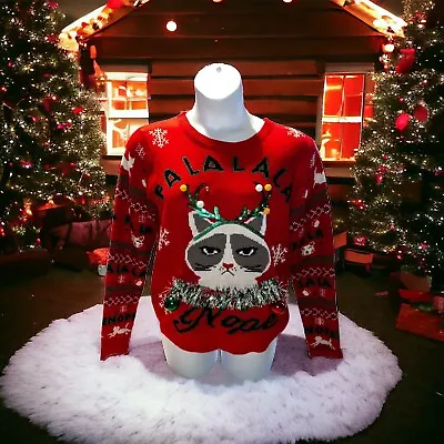 Buy No Boundaries Grumpy Cat Ugly Christmas Sweater Size XL  15-17 Fa La La La Nope • 23.74£