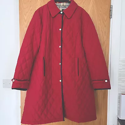 Buy DAVID BARRY Red Long Quilted Coat Jacket UK 16 Check Trim Pockets VGC • 14£