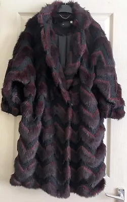 Buy NEXT Label Mix Team Jones Fur Jacket Coat Size M 12 14 Used Chevron Stripe • 14.99£