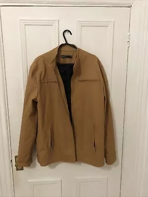 Buy Men’s Light Tan Leather Bomber Jacket Size Large Would Fit Medium Size Guy Too • 18.99£