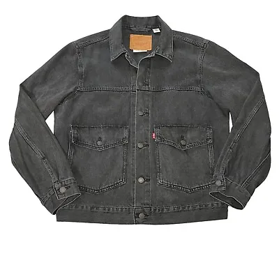 Buy Levi's Denim Jacket Mens L Large Charcoal Black Premium Trucker Button Up Cotton • 49.99£