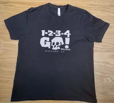 Buy 1-2-3-4 GO! Records T-Shirt - Size XL - Black - Punk Indie Garage Hardcore Skull • 19.99£