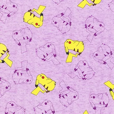 Buy Pokemon Fabric - Pikachu - Lavender - 100% Cotton - Multiple Sizes • 17£
