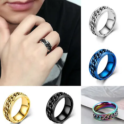 Buy Fashion Spinner Chain Men's Rotatable Stainless Steel Rings Jewelry Size 7-13 • 2.75£