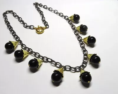 Buy Heavy Weight Black Chain With Black Bead Drops In Gold Bead Holders.......cg0414 • 13£