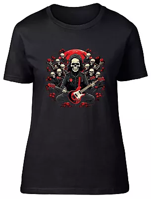 Buy Skeleton Music Band Womens T-Shirt Rock N Roll Roses Guitar Ladies Gift Tee • 8.99£