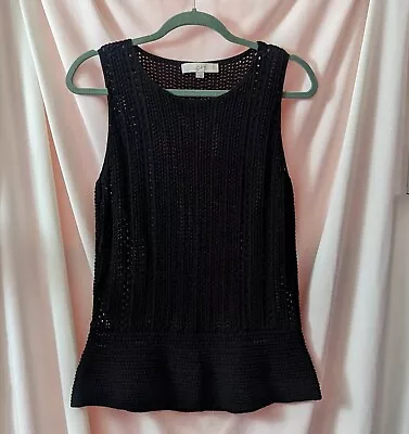 Buy LOFT Black Sleeveless Open Crochet Top Medium Cotton Minimalist Goth • 12.55£