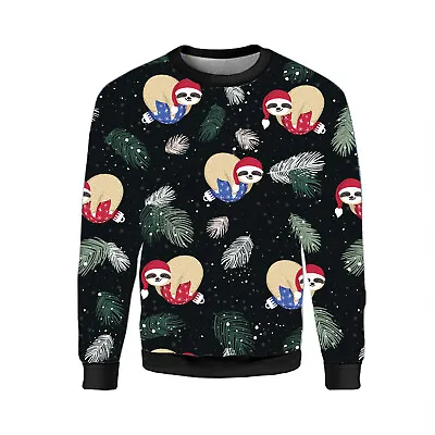 Buy Unisex Cute Santa Sloth Pattern Animal Lover Fleece Jumper Sweatshirt Top Xmas • 27.99£